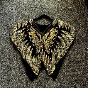 Vintage 1980s Papillon Butterfly black & gold sequin top